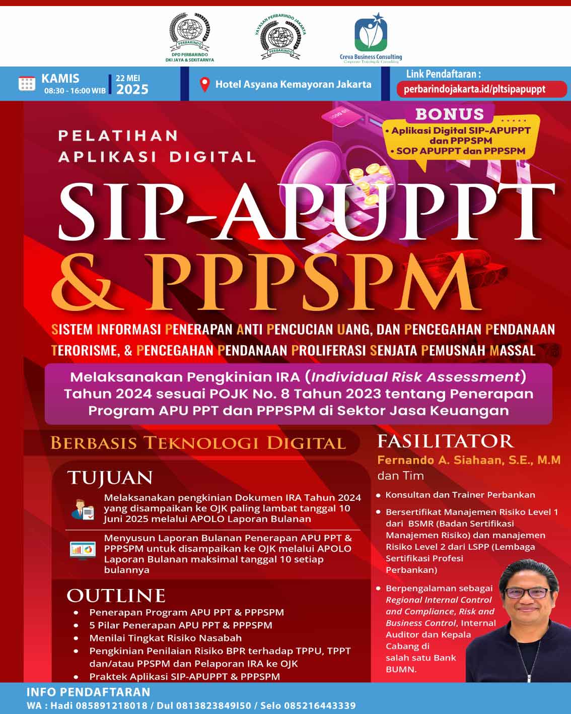 Pelatihan Pengkinian Dokumen Penilaian Risiko   TPPU, TPPT dan PPSPM Tahun 2024 yang Disusun secara Individual  Menggunakan Aplikasi Digital SIP-APU PPT & PPSPM