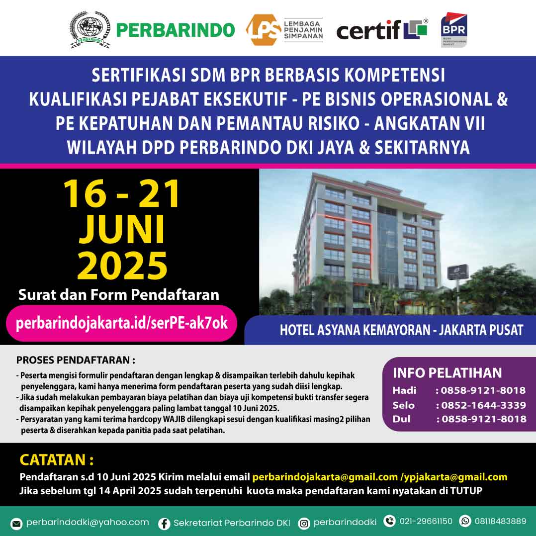 Sertifikasi SDM BPR Kualifikasi PE Bisnis Operasional & PE Kepatuhan dan Pemantau Risiko - AK VII