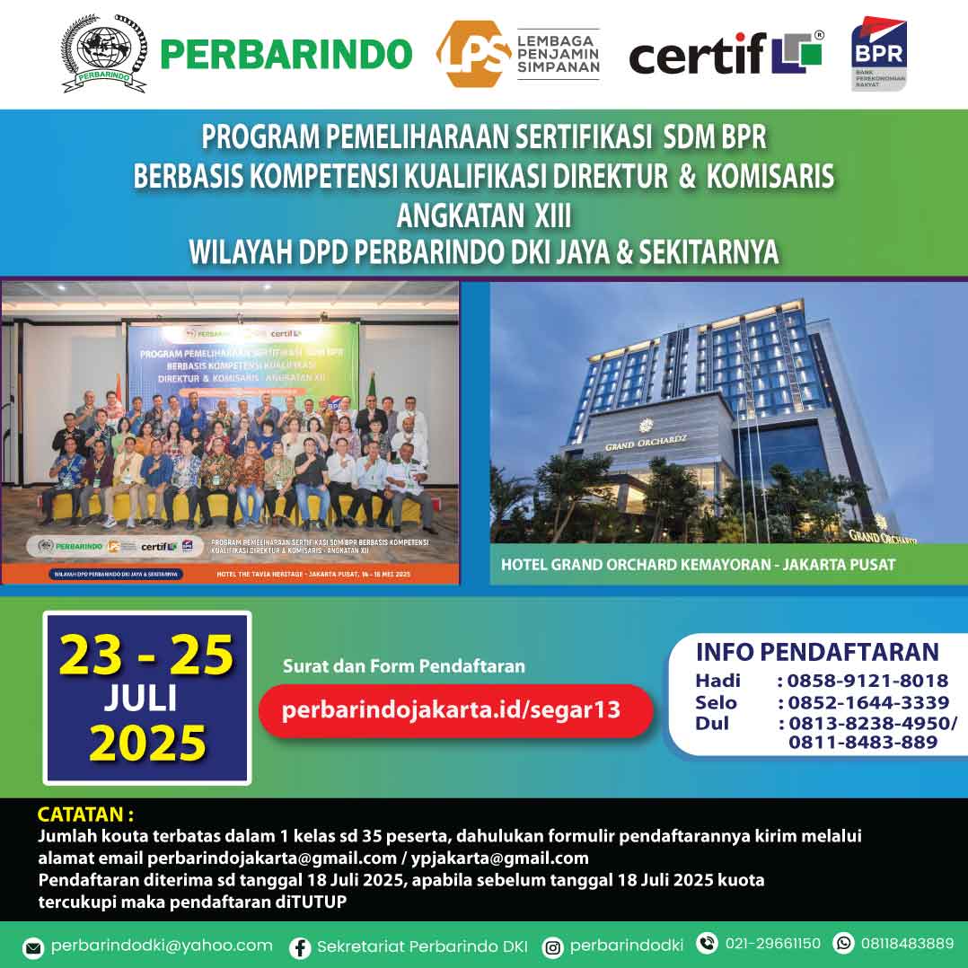 PROGRAM PEMELIHARAAN SERTIFIKASI  SDM BPR BERBASIS KOMPETENSI KUALIFIKASI DIREKTUR  &  KOMISARIS ANGKATAN XIII