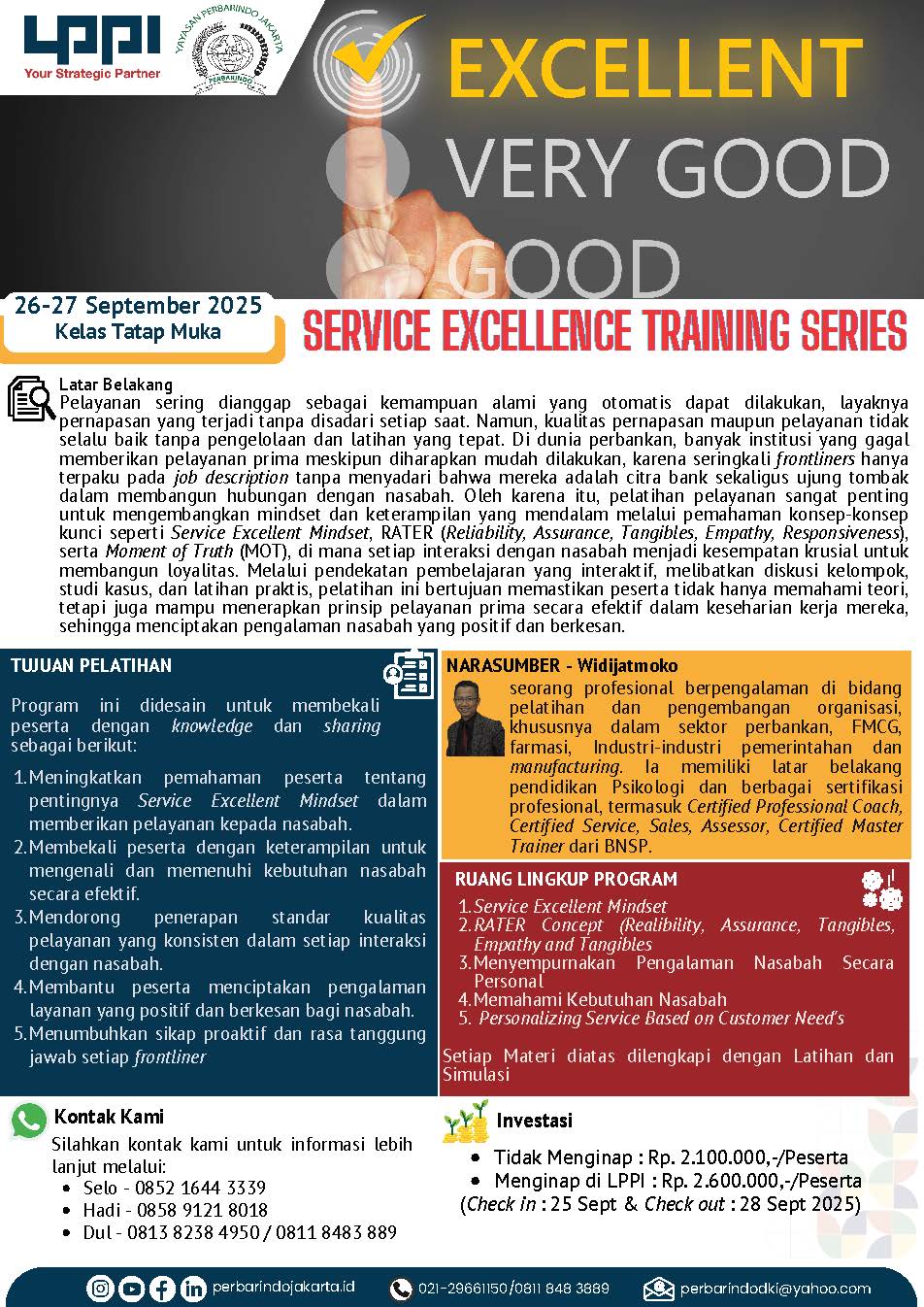 (PENDAFTARAN DITUTUP) Pelatihan Service Excellence Training Series